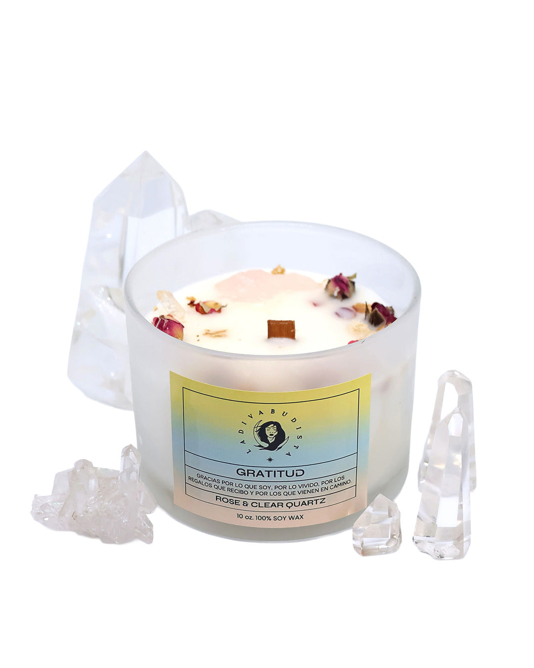 Gratitud – Cuarzo Rosa,  Cuarzo Cristal y rosas