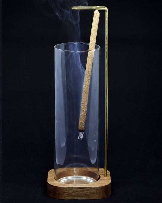 Porta Incienso Cilíndrico (vidrio + base de madera)
