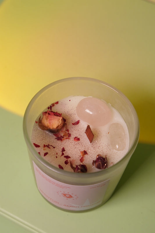 Gratitud – Cuarzo Rosa, Cuarzo Cristal y rosas